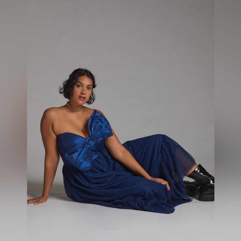 Anthropologie x Hutch Tulle Bow-Tie Midi Dress, Blue, Size 16W - Picture 3 of 7